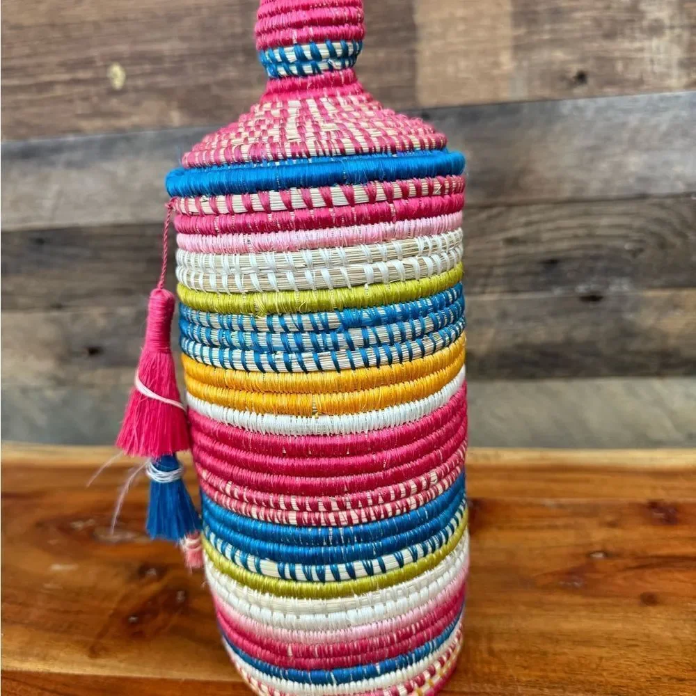 Colorful Woven Basket with Lid